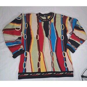 Vtg 3D Knit Coogi Style Sweater XS  Australia Purely Merino Wool Colorful 80 90s